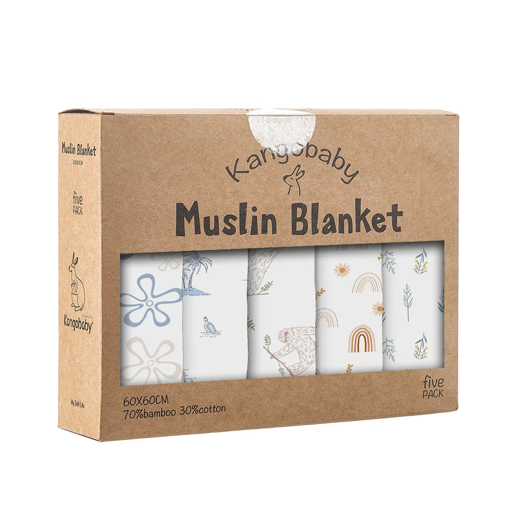 5-pack soft muslin baby blankets bambo cotton swaddle set