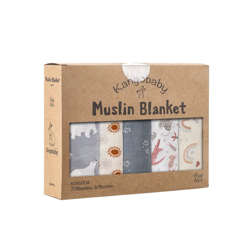 5-pack soft muslin baby blankets bambo cotton swaddle set