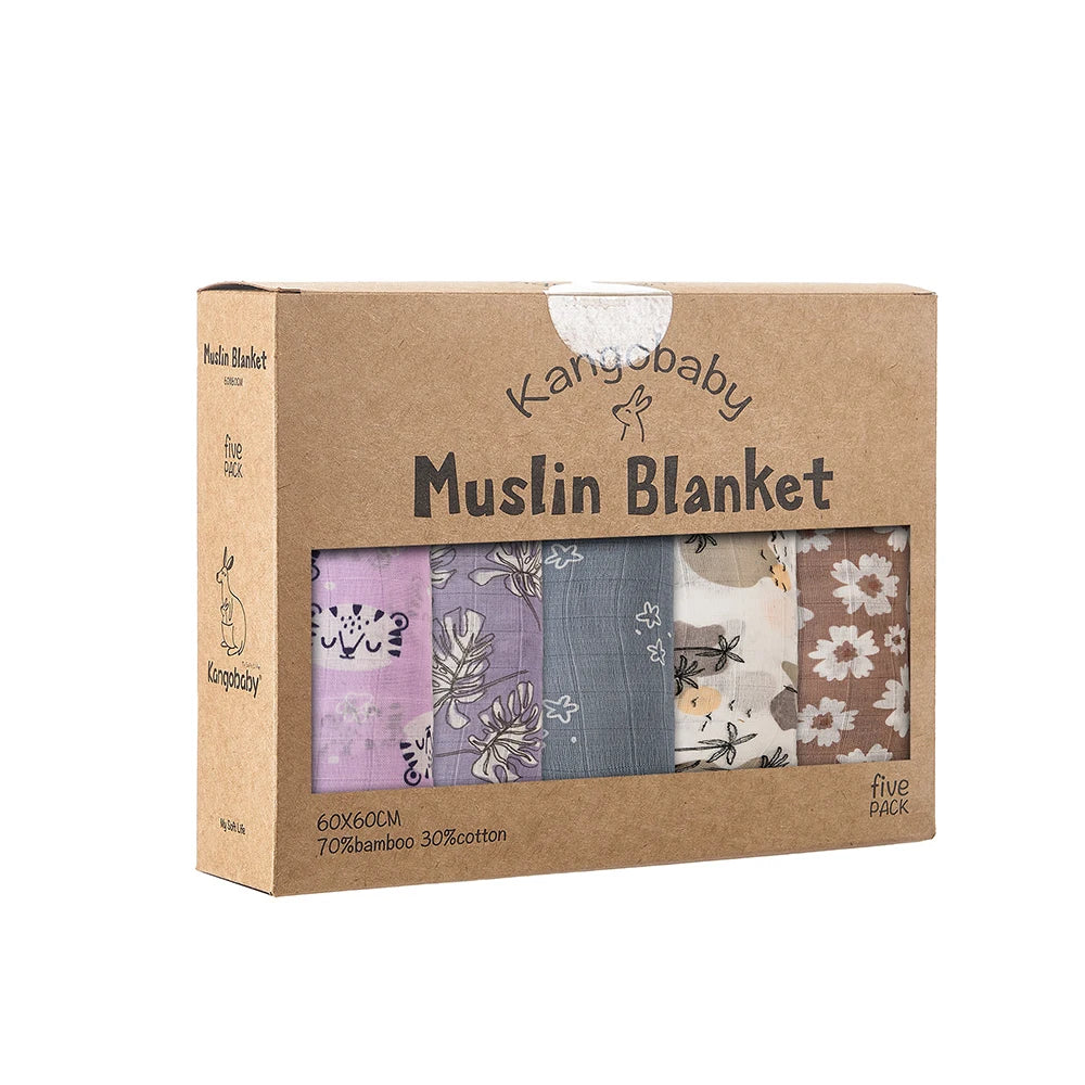 5-pack soft muslin baby blankets bambo cotton swaddle set