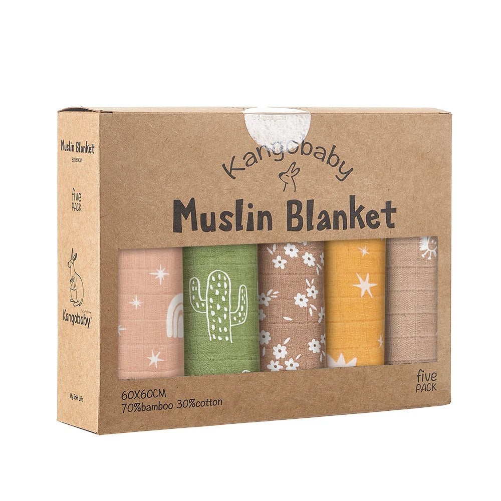 5-pack soft muslin baby blankets bambo cotton swaddle set