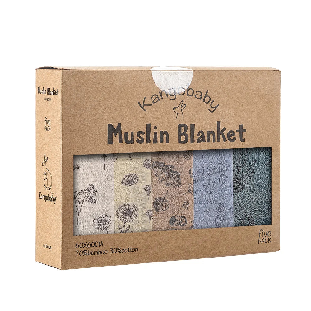 5-pack soft muslin baby blankets bambo cotton swaddle set