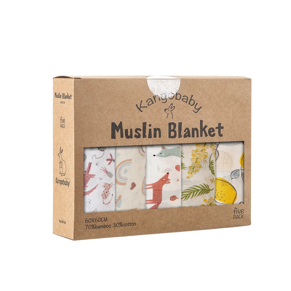 5-pack soft muslin baby blankets bambo cotton swaddle set