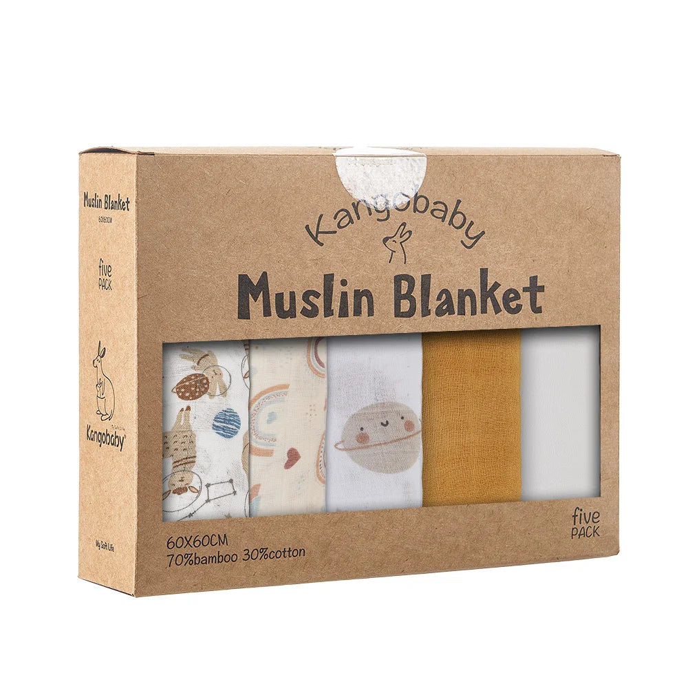 5-pack soft muslin baby blankets bambo cotton swaddle set