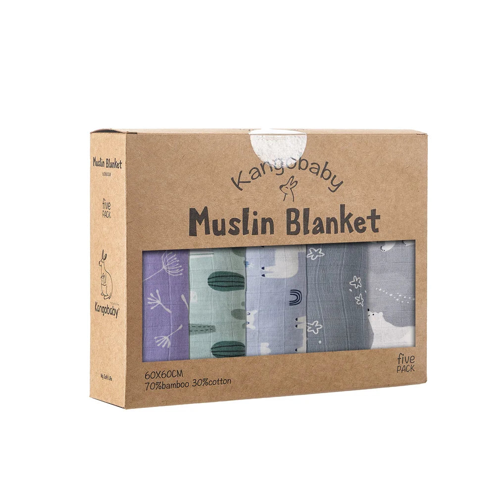5-pack soft muslin baby blankets bambo cotton swaddle set