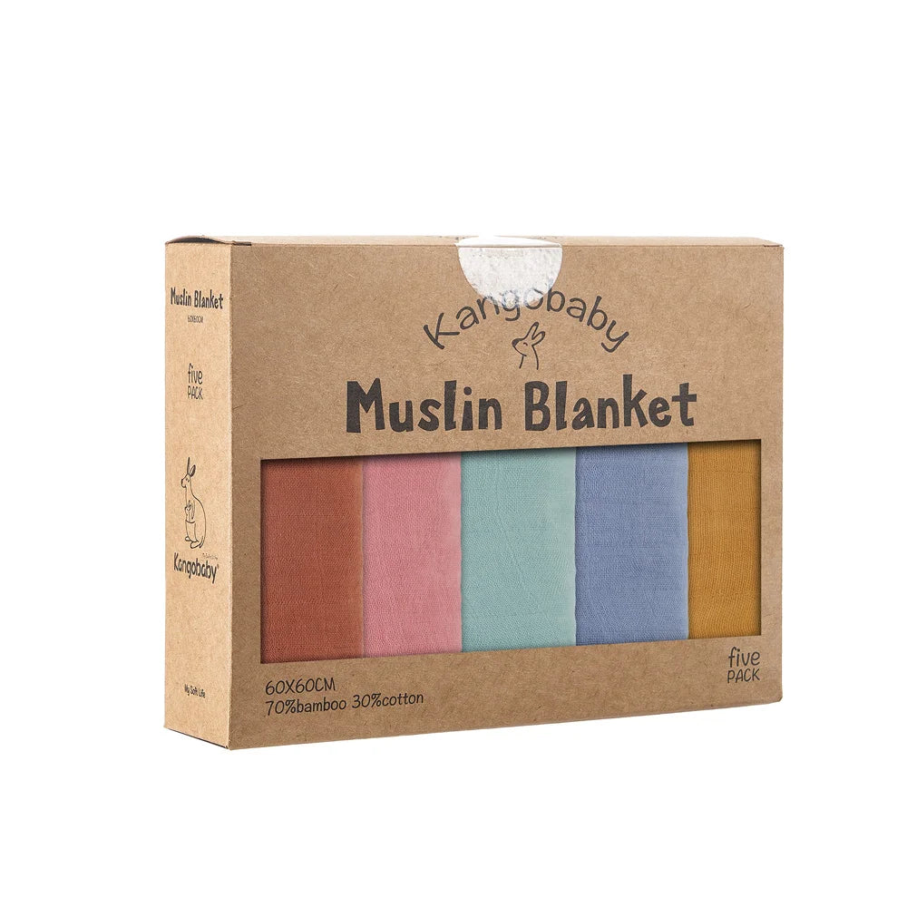 5-pack soft muslin baby blankets bambo cotton swaddle set