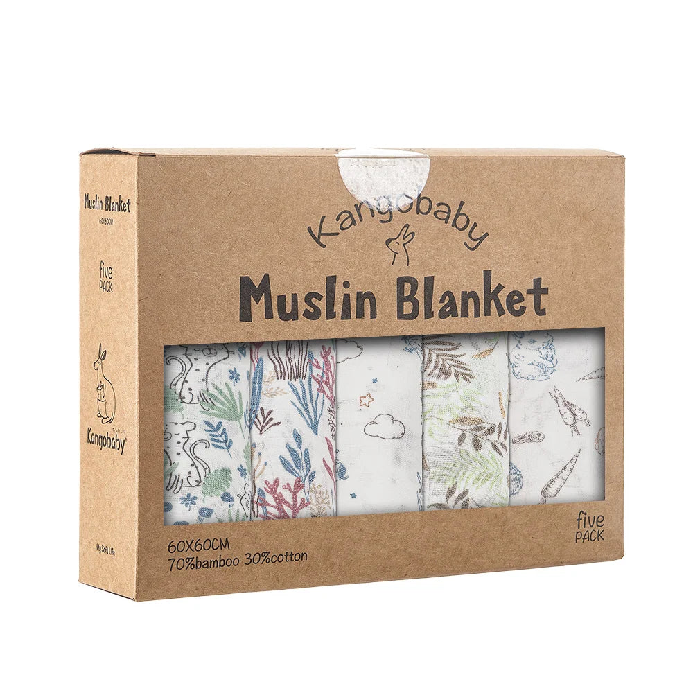5-pack soft muslin baby blankets bambo cotton swaddle set