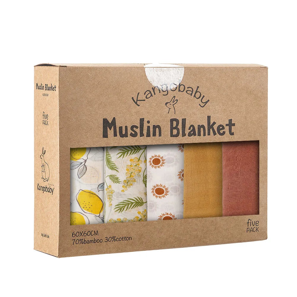 5-pack soft muslin baby blankets bambo cotton swaddle set